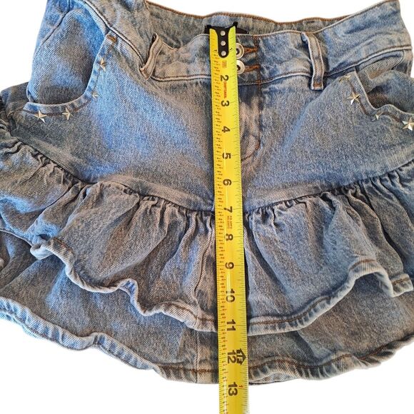 Social Collision Denim Mini Skirt Ruffle Tiers Star Studded Party Skirt Jrs S - Picture 8 of 13